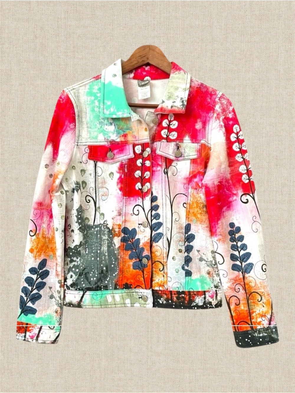 Dolcezza Artwear Bomber Jacket Colorful Wearable Abstract Floral Print Stretch